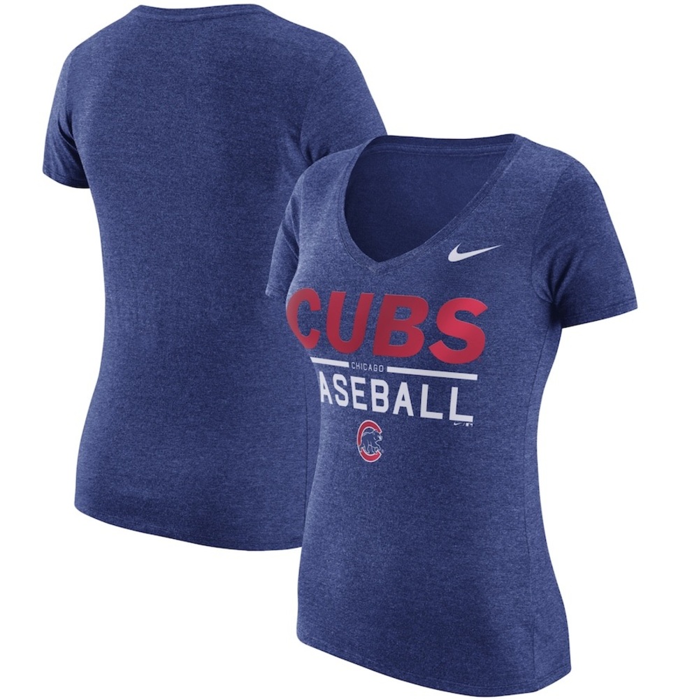 Women's Chicago Cubs Nike Heathered Royal Practice 1.7 Tri-Blend V-Neck T-Shirt